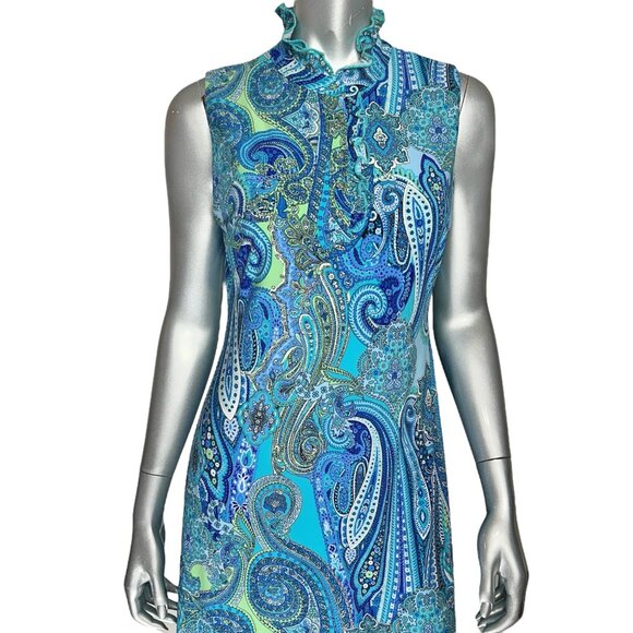 Tommy Hilfiger Blue Sleeveless Paisley Print High Neck Shift Dress 8 - Picture 5 of 11